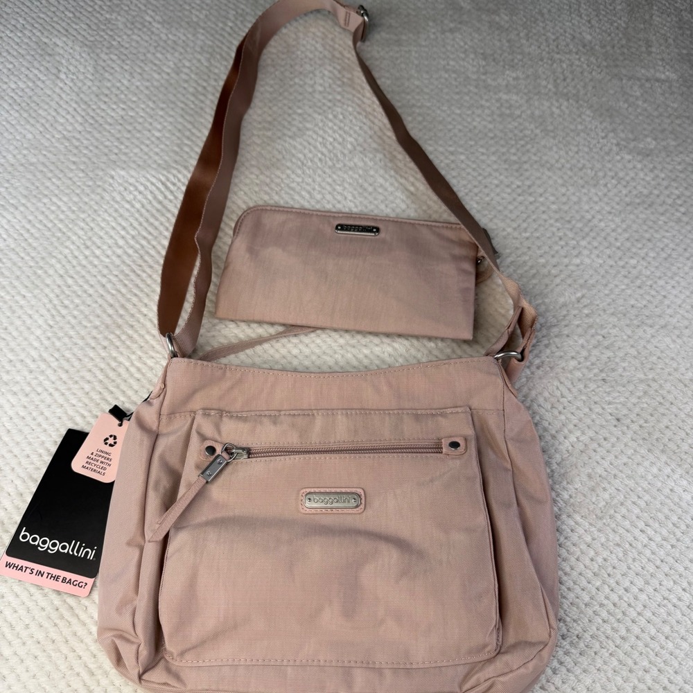 Baggallini Uptown Bagg Crossbody with RFID Wristlet Pink UPB287B0299PL NWT